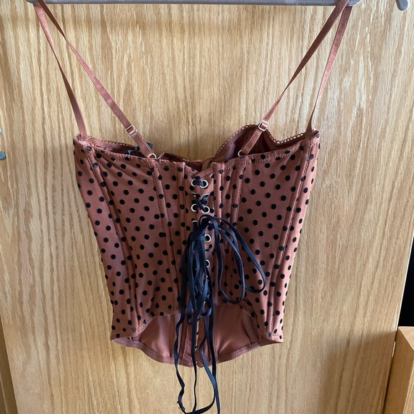 Brown polka dot Urban Outfitters Out From Under Lucy Flocked Dots corset top🤎 - Picture 3 of 4